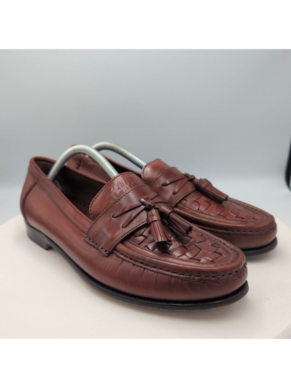 Bass Mens Norwich Dress Loafers 9.5W Leather Brown Woven Tassel Slip On Shoes